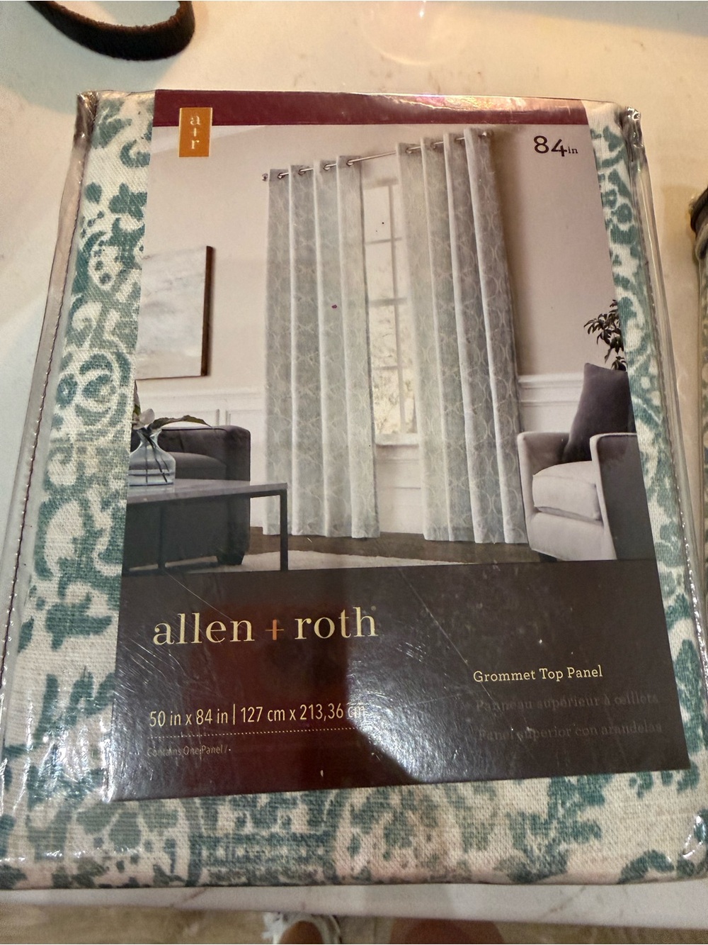 2 allen + roth Teal and White Grommet Top Curtain Panel